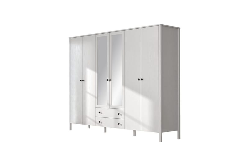 Ferra Garderobe med Spejl 240x195 cm, Natur/Hvid