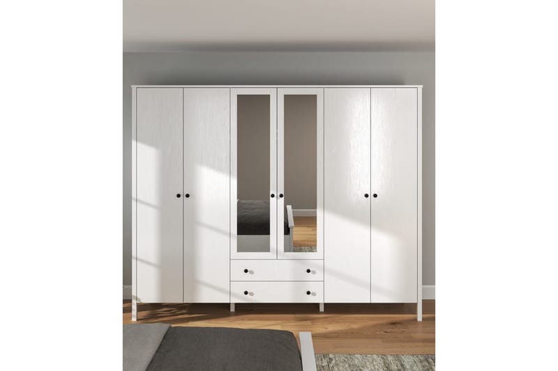 Ferra Garderobe med Spejl 240x195 cm - Natur/Hvid - Opbevaring - Tøjopbevaring - Garderobeskabe