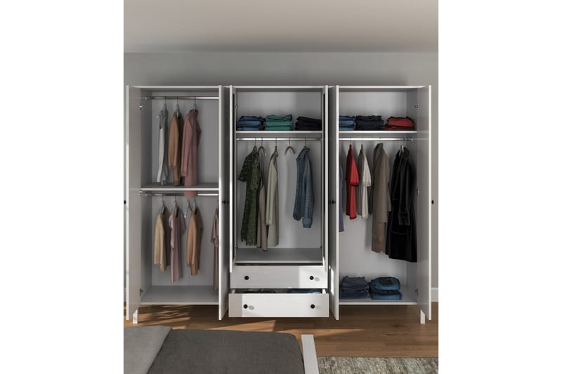 Ferra Garderobe med Spejl 240x195 cm - Natur/Hvid - Opbevaring - Tøjopbevaring - Garderobeskabe