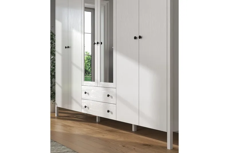 Ferra Garderobe med Spejl 240x195 cm - Natur/Hvid - Opbevaring - Tøjopbevaring - Garderobeskabe