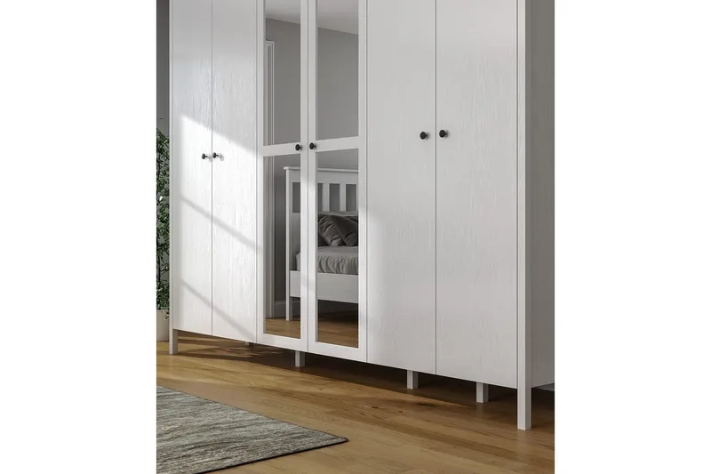 Ferra Garderobe med Spejl 261x215 cm - Natur/Hvid - Opbevaring - Tøjopbevaring - Garderobeskabe