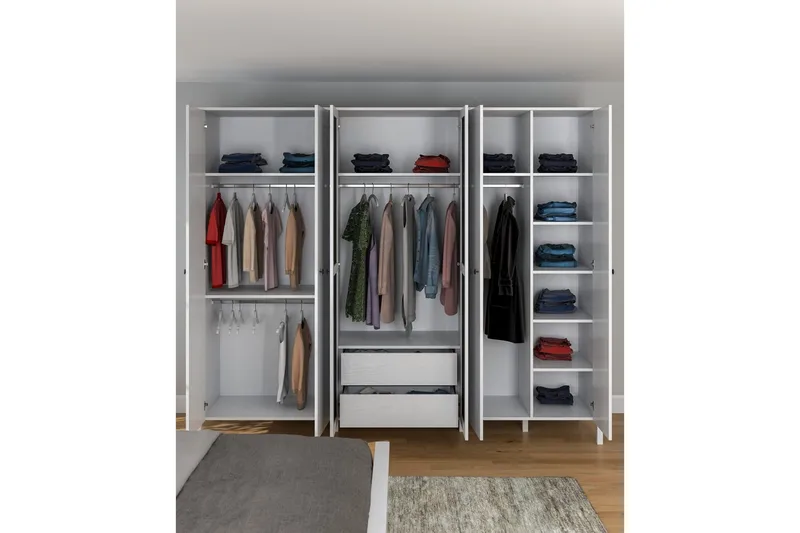 Ferra Garderobe med Spejl 261x215 cm - Natur/Hvid - Opbevaring - Tøjopbevaring - Garderobeskabe