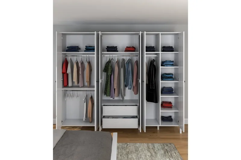 Ferra Garderobe med Spejl 261x215 cm - Natur/Hvid - Opbevaring - Tøjopbevaring - Garderobeskabe