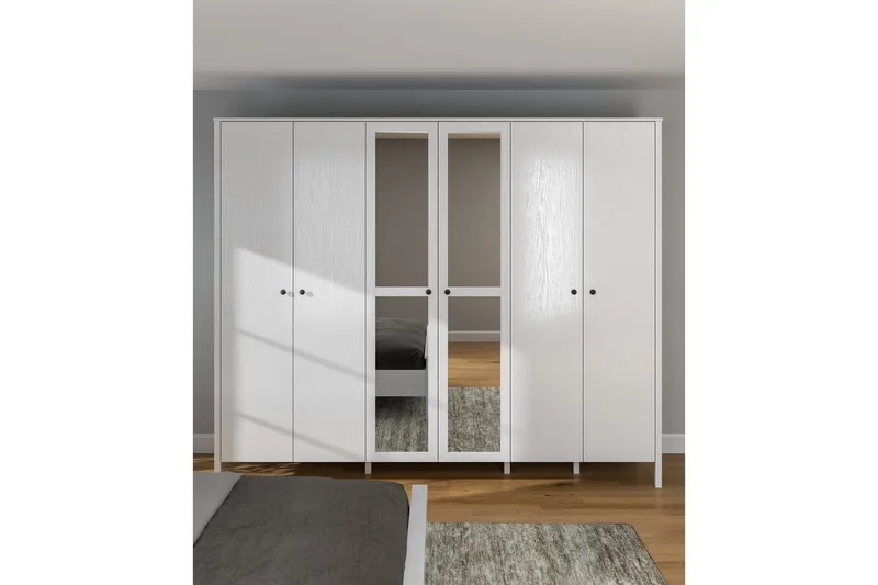 Ferra Garderobe med Spejl 261x215 cm - Natur/Hvid - Opbevaring - Tøjopbevaring - Garderobeskabe