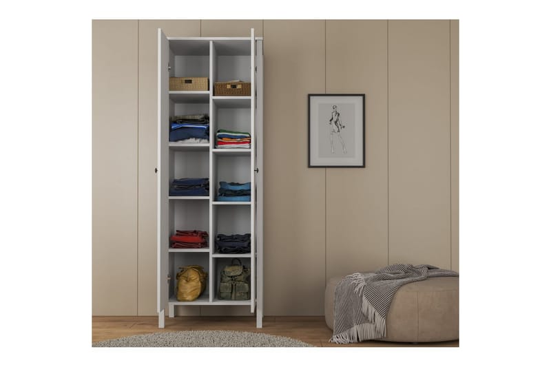 Ferra Garderobesskåp 70x194,8 cm - Natur/Hvid - Opbevaring - Tøjopbevaring - Garderobeskabe - Garderobeskab & klædeskab