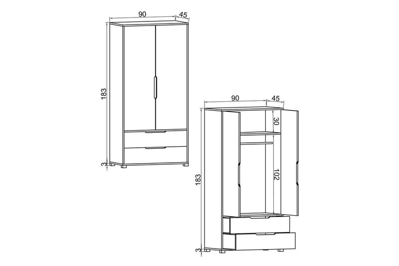 Florai Garderobeskab 90x183 cm - Antracit/Brun - Opbevaring - Tøjopbevaring - Garderobeskabe - Garderobeskab & klædeskab