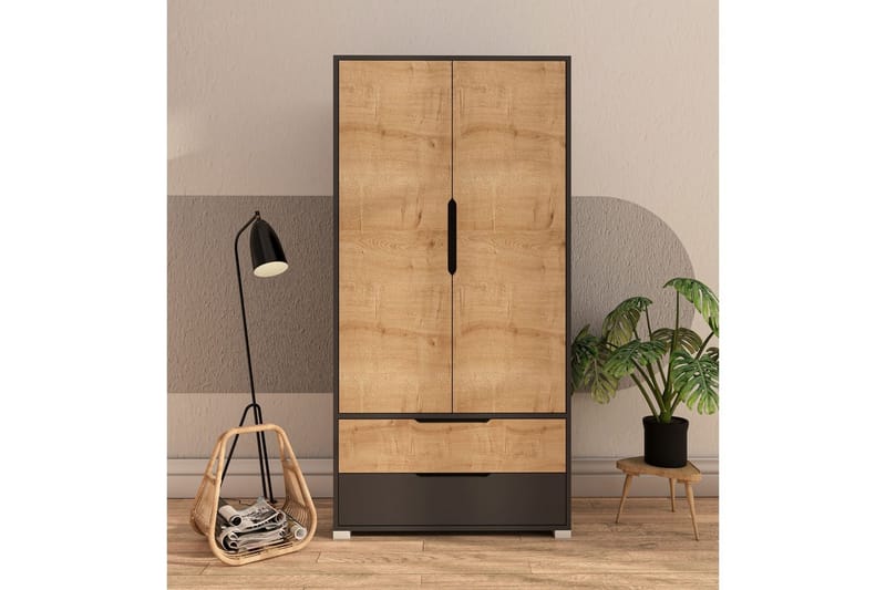 Florai Garderobeskab 90x183 cm - Antracit/Brun - Opbevaring - Tøjopbevaring - Garderobeskabe - Garderobeskab & klædeskab