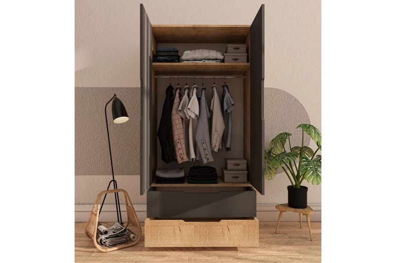 Florai Garderobeskab 90x183 cm - Brun/Antracit - Opbevaring - Tøjopbevaring - Garderobeskabe - Garderobeskab & klædeskab