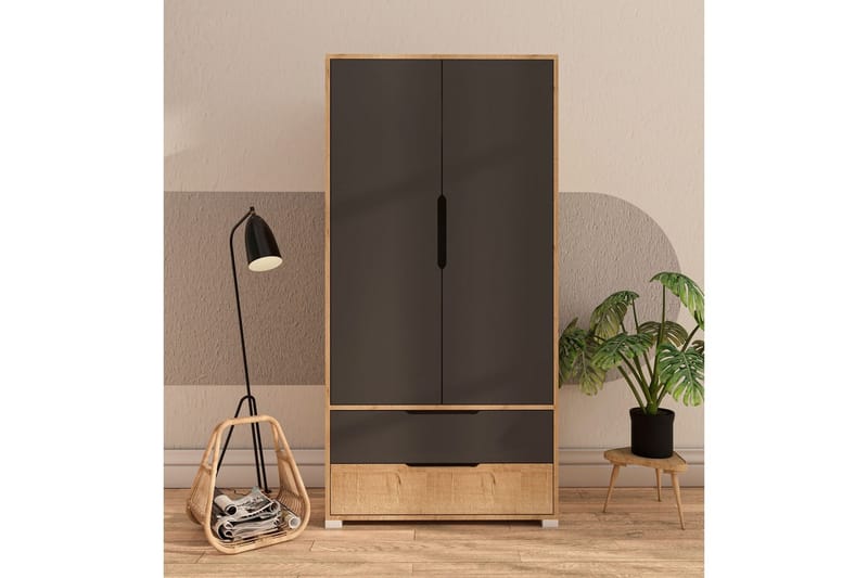 Florai Garderobeskab 90x183 cm - Brun/Antracit - Opbevaring - Tøjopbevaring - Garderobeskabe - Garderobeskab & klædeskab