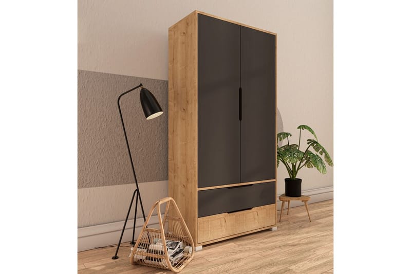 Florai Garderobeskab 90x183 cm - Brun/Antracit - Opbevaring - Tøjopbevaring - Garderobeskabe - Garderobeskab & klædeskab