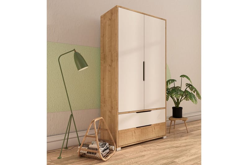 Florai Garderobeskab 90x183 cm - Brun/Hvid - Opbevaring - Tøjopbevaring - Garderobeskabe - Garderobeskab & klædeskab