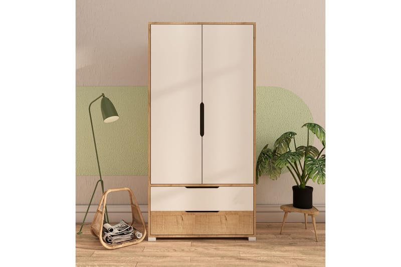 Florai Garderobeskab 90x183 cm - Brun/Hvid - Opbevaring - Tøjopbevaring - Garderobeskabe - Garderobeskab & klædeskab