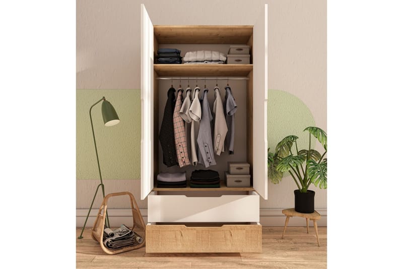 Florai Garderobeskab 90x183 cm - Brun/Hvid - Opbevaring - Tøjopbevaring - Garderobeskabe - Garderobeskab & klædeskab