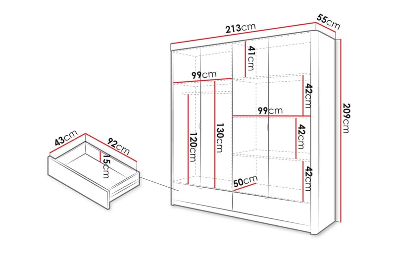 Forba Garderobeskab med Spejl 213x209 cm - Hvid - Opbevaring - Tøjopbevaring - Garderobeskabe