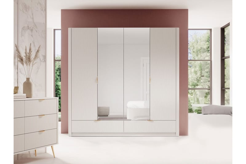Forba Garderobeskab med Spejl 213x209 cm - Hvid - Opbevaring - Tøjopbevaring - Garderobeskabe