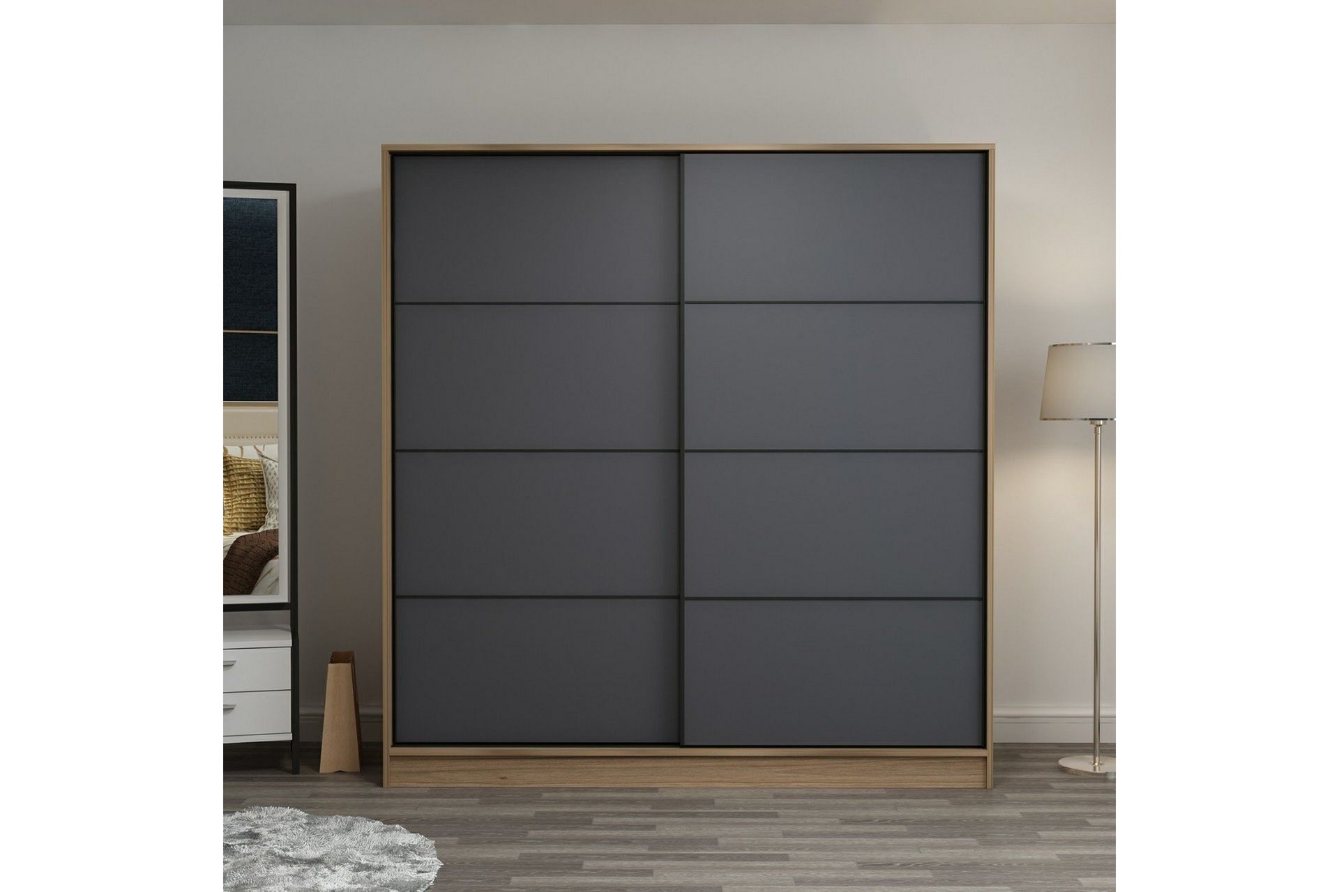 Fruitland Garderobe 220 cm - Grå/Eg - Opbevaring - Tøjopbevaring - Garderobeskabe