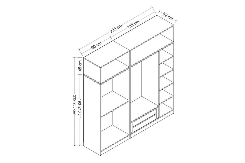 Fruitland Garderobe 225 cm - Antracit - Opbevaring - Tøjopbevaring - Garderobeskabe