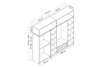 Fruitland Garderobe 270 cm - Grå/Hvid - Opbevaring - Tøjopbevaring - Garderobeskabe