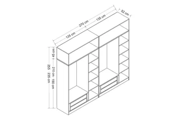 Fruitland Garderobe 270 cm - Hvid - Opbevaring - Tøjopbevaring - Garderobeskabe