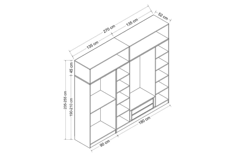 Fruitland Garderobe 270 cm - Hvid - Garderobeskabe - Garderobeskab & klædeskab