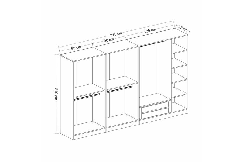 Fruitland Garderobe 315 cm - Antracit - Opbevaring - Tøjopbevaring - Garderobeskabe