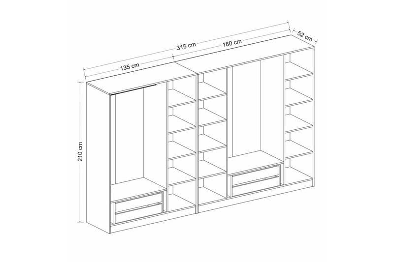 Fruitland Garderobe 315 cm - Antracit - Opbevaring - Tøjopbevaring - Garderobeskabe