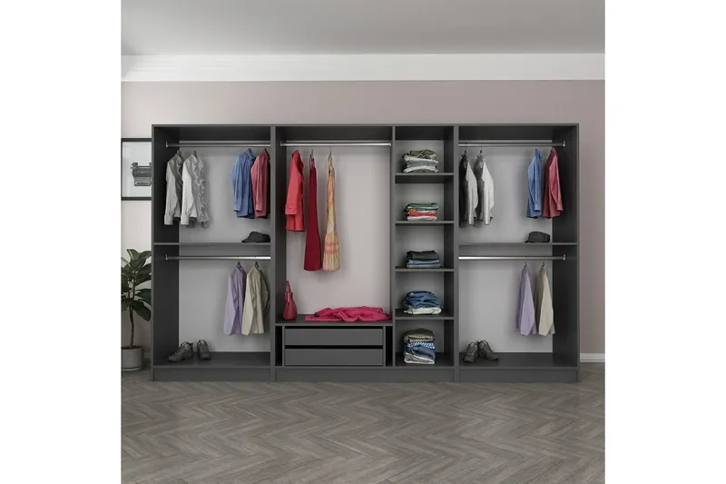 Fruitland Garderobe 315 cm - Antracit - Opbevaring - Tøjopbevaring - Garderobeskabe