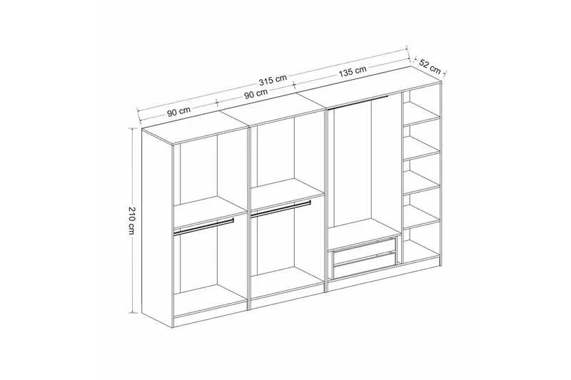Fruitland Garderobe 315 cm - Hvid - Opbevaring - Tøjopbevaring - Garderobeskabe