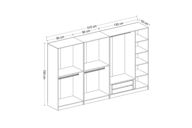 Fruitland Garderobe 315 cm - Hvid - Garderobeskabe - Garderobeskab & klædeskab