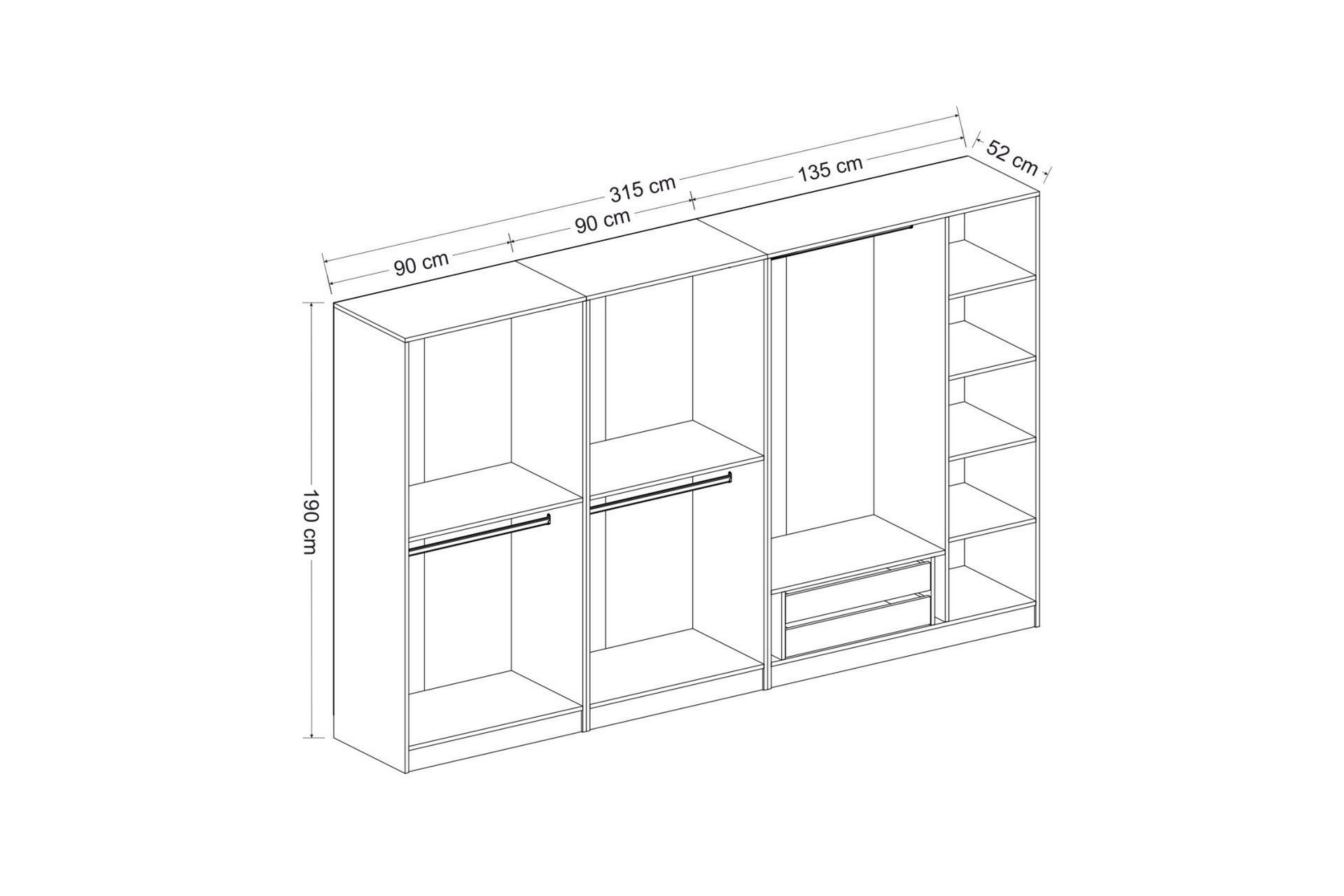 Fruitland Garderobe 315 cm - Hvid - Opbevaring - Tøjopbevaring - Garderobeskabe