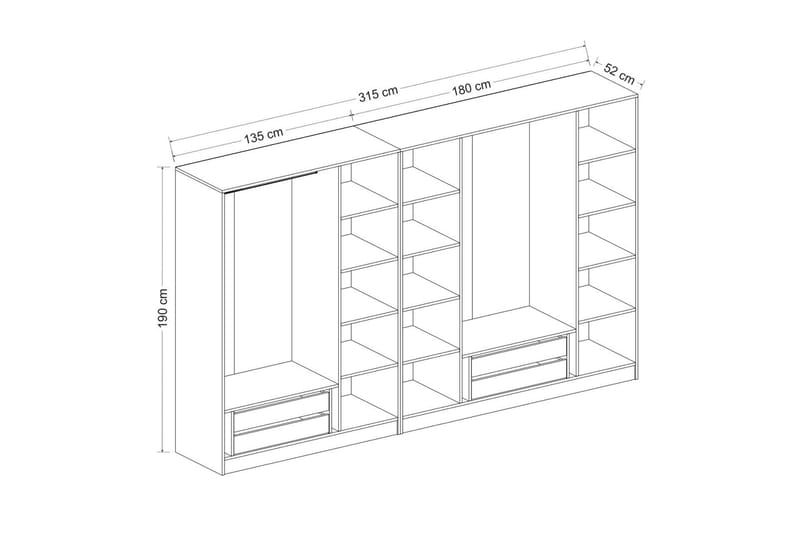 Fruitland Garderobe 315 cm - Hvid - Garderobeskabe - Garderobeskab & klædeskab