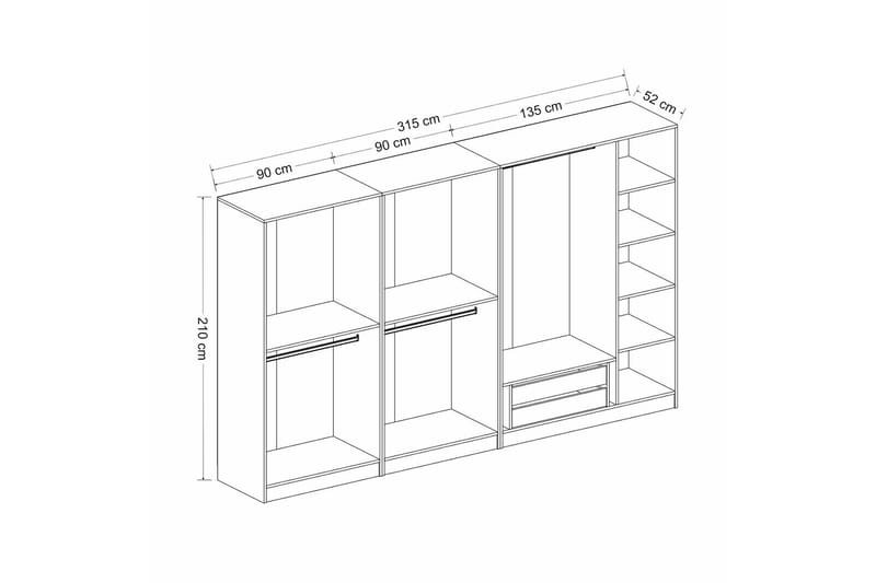 Fruitland Garderobe 315 cm - Hvid - Opbevaring - Tøjopbevaring - Garderobeskabe