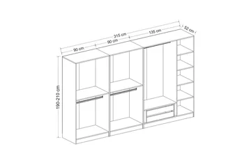 Fruitland Garderobe 315 cm - Oak - Opbevaring - Tøjopbevaring - Garderobeskabe
