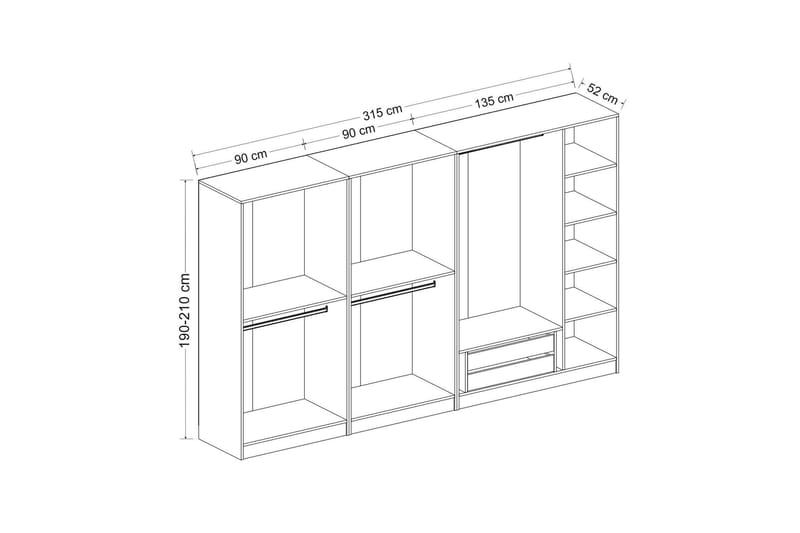 Fruitland Garderobe 315 cm - Oak - Garderobeskabe - Garderobeskab & klædeskab