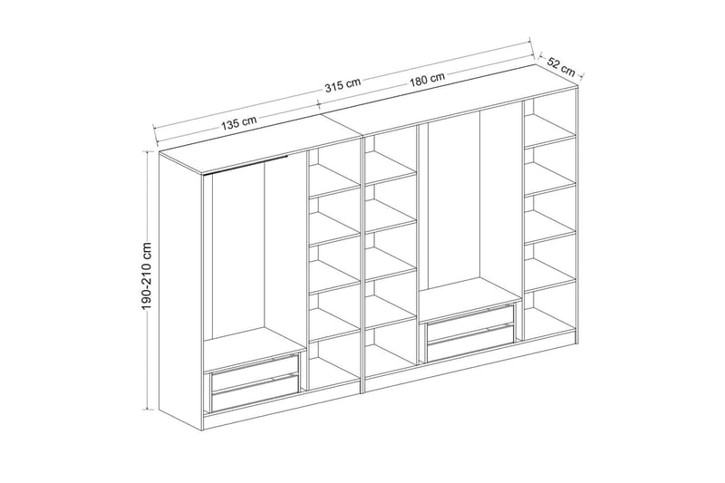 Fruitland Garderobe 315 cm - Oak - Garderobeskabe - Garderobeskab & klædeskab