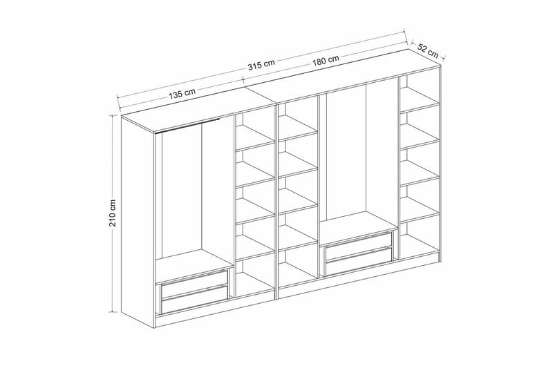 Fruitland Garderobe 315 cm - Oak - Opbevaring - Tøjopbevaring - Garderobeskabe