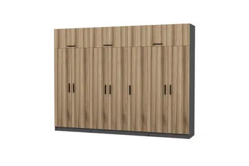 Fruitland Garderobe 315x235 cm - Valnød/Antracit - Opbevaring - Tøjopbevaring - Garderobeskabe