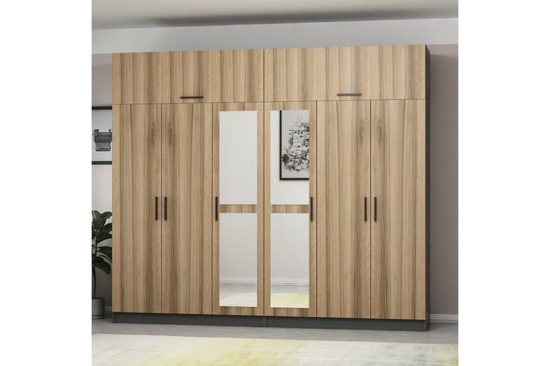 Fruitland Garderobe med Spejl - Brun/Grå - Opbevaring - Tøjopbevaring - Garderobeskabe
