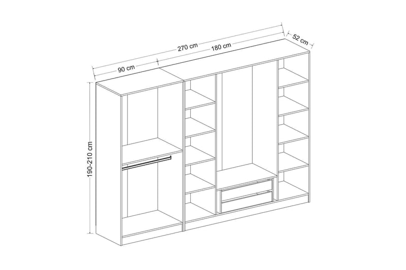 Fruitland Garderobe med Spejl - Brun/Grå - Garderobeskabe - Garderobeskab & klædeskab