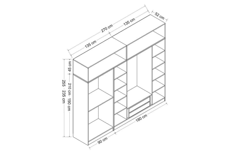 Fruitland Garderobe med Spejl - Brun/Grå - Garderobeskabe - Garderobeskab & klædeskab