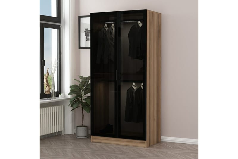 Fruitland Garderobeskab 90 cm i Lyst Træ med Glasdør, Brun