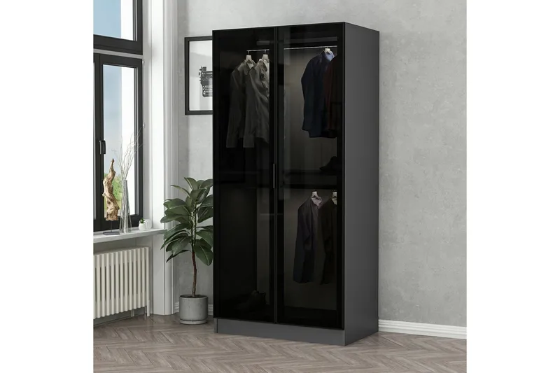 Fruitland Garderobeskab 90 cm i Træ med Glasdør, Antracit