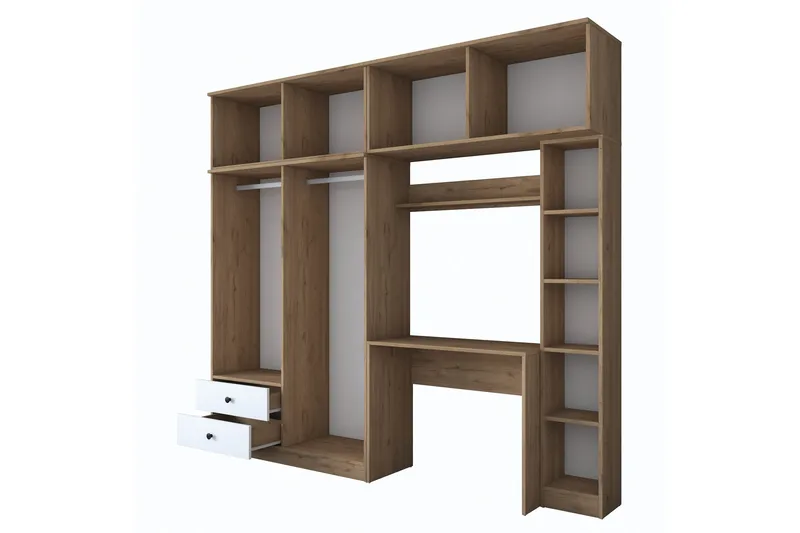 Fryderyk Garderobe 240x216,8 cm - Valnød/Hvid - Opbevaring - Tøjopbevaring - Garderobeskabe
