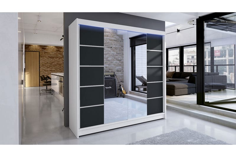 Garderobe + LED - Hvid | Sort - Opbevaring - Tøjopbevaring - Garderobeskabe