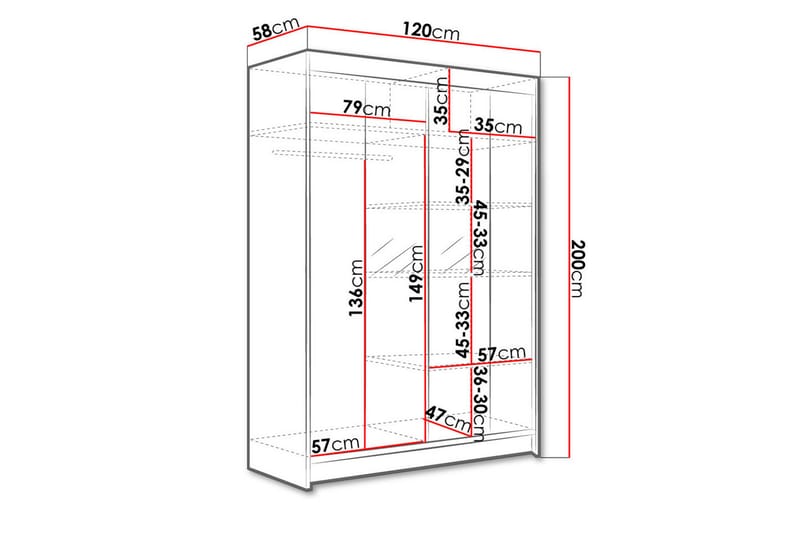 Garderobe + LED - Sort / hvid - Garderobeskabe - Garderobeskab & klædeskab