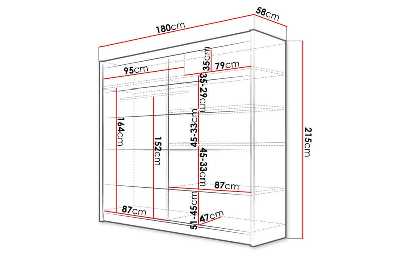 Garderobe + LED - Sort | hvid - Garderobeskabe