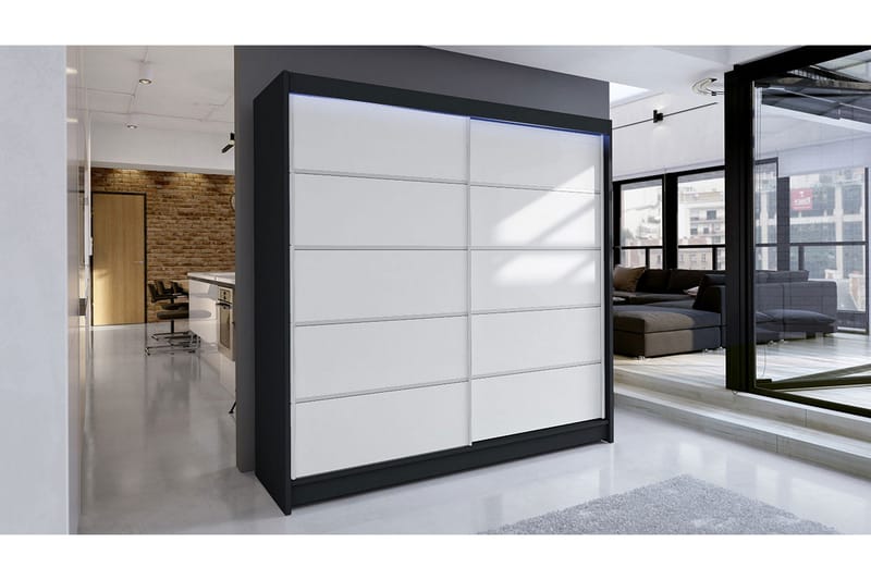 Garderobe + LED - Sort | hvid - Opbevaring - Tøjopbevaring - Garderobeskabe