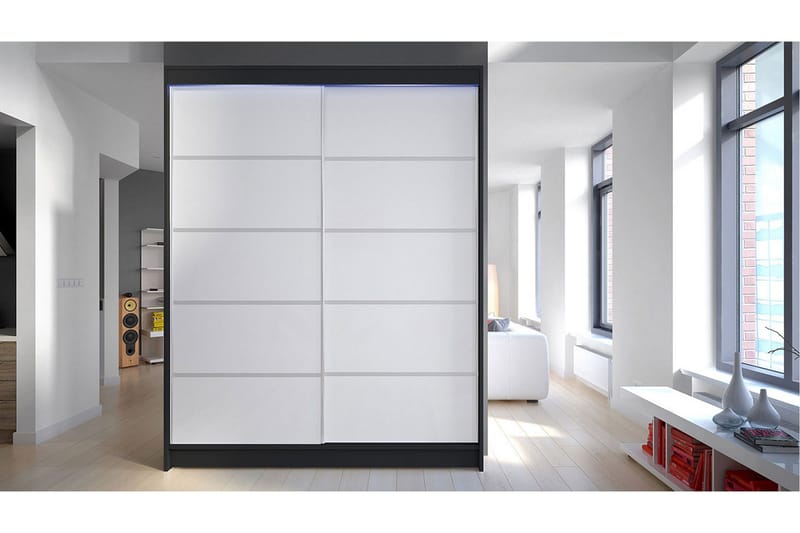 Garderobe + LED - Sort / hvid - Opbevaring - Tøjopbevaring - Garderobeskabe - Garderobeskab & klædeskab