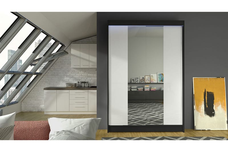 Garderobe + LED - Sort / hvid - Opbevaring - Tøjopbevaring - Garderobeskabe - Garderobeskab & klædeskab