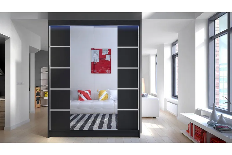 Garderobe + LED - Sort - Opbevaring - Tøjopbevaring - Garderobeskabe - Garderobeskab & klædeskab